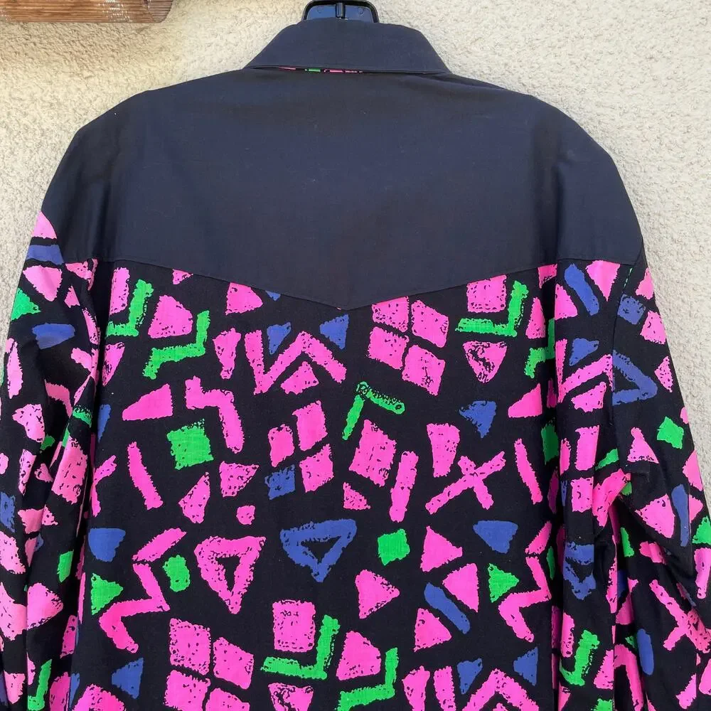 Handmade Black Neon Pink Rodeo Western Shirt Mens Size L/XL